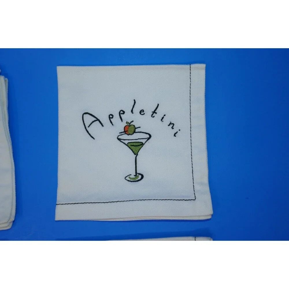 Pottery Barn Embroidered Martini Cocktail Napkins Set of 4